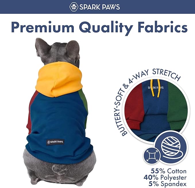 Spark Paws Dog Hoodie – Premium Dog Sweater for Small, Medium, and Large Dogs | Warm Outfits for French Bulldogs, Pitbull, Puppy, Winter Jacket Alternative - Primary Color Block - 2XL