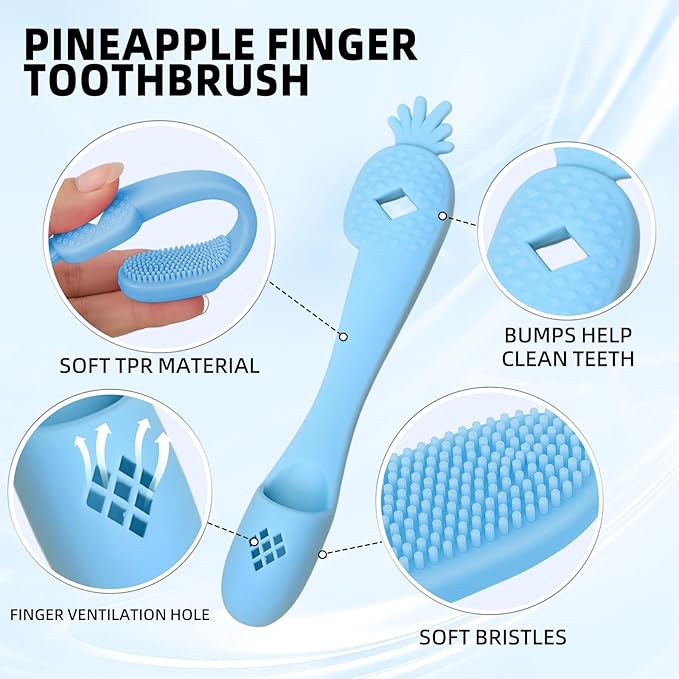 Blue Pineapple-Shaped Dog Finger Toothbrush Soft TPR Anti-Slip Dog Finger Toothbrush Cover Fun Cat Fingerbrush Tooth Cleaning Tool Pet Dental Care Toothbrush for Dogs and Cats 5.98in/15.2cm