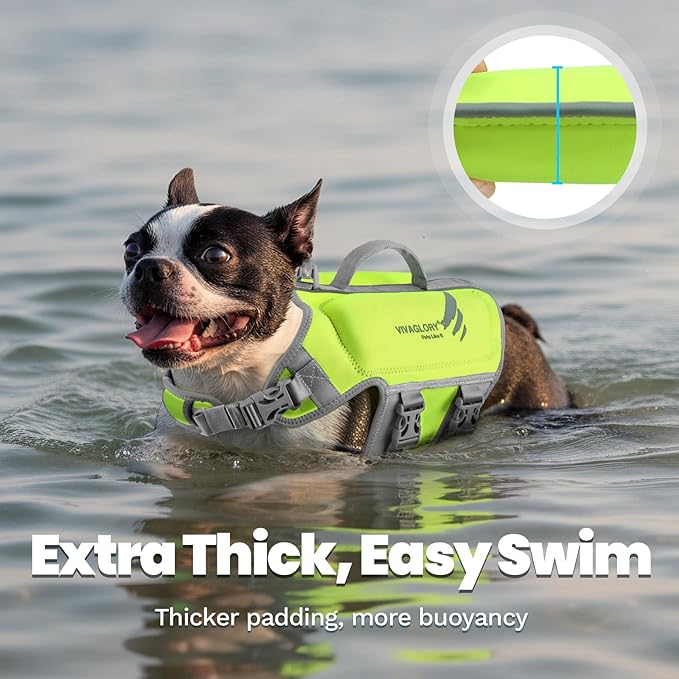 VIVAGLORY High Buoyancy Dog Life Vest, Swimming Vest with Handle, Dog Life Jacket for Swimming & Boating, Buoyancy for Puppy Doggy, XS, Bright Yellow