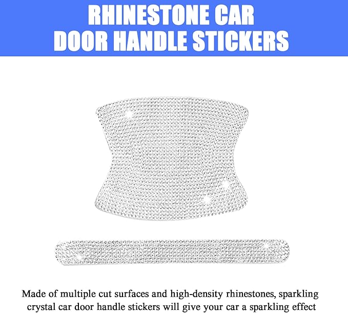 8 PCS Bling Car Door Handle Protector, Sparkling Rhinestone Door Handle Protective Sticker for Women, Scratch-resistant Waterproof Doors Bowl Decals, Universal for Car, SUV, Truck (Silver)
