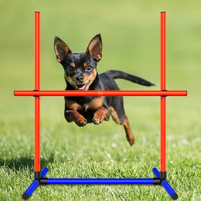 Dog Agility Training Equipment, 2-Sets Adjustable Dog Jumps & Hurdles Set for Backyard, Outdoor Dog Obstacle Course Training Starter Kit with Weave Poles and Carrying Bag for Large Small Dogs
