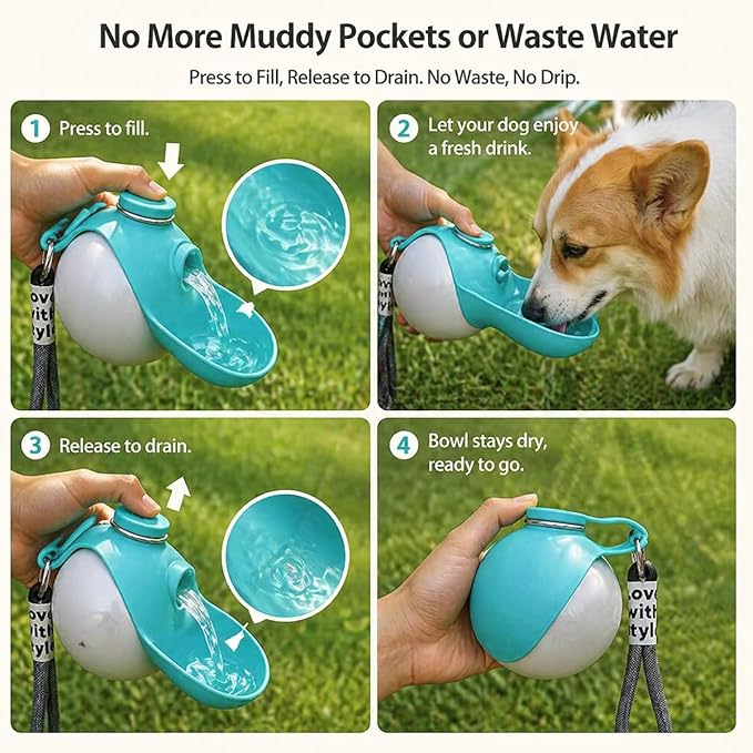 2 in 1 Portable Tumbler for Dogs – 10oz Stainless Steel Pet Water Bottle with Silicone Foldable Bowl, Portable Dog Water Bottle for Walks, for Walking, Hiking & Travel, One-Hand Operation (Blue*2)