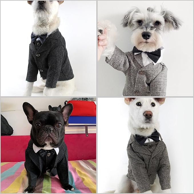 Dog Clothes Pet Plaid Suit Dog Tuxedo Costumes, Formal Gentleman Apparel Vest, Wedding Party Birthday Wear French Bulldog Pug Teddy Terrier Pup(Black Coat, L)