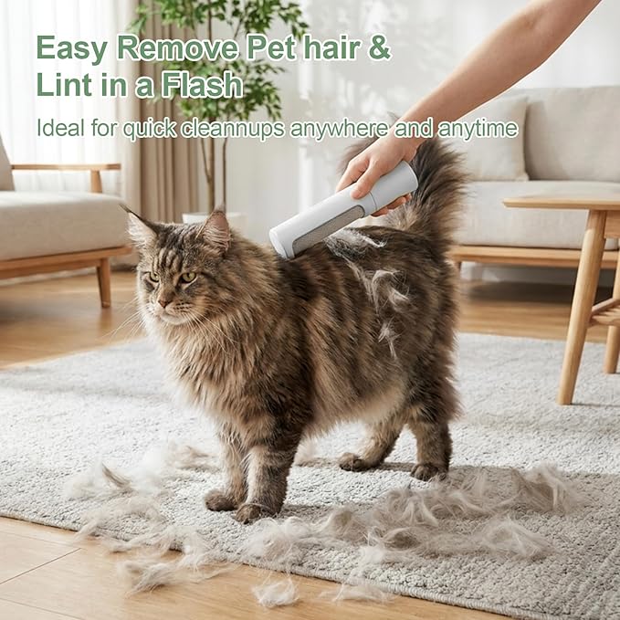 Pet Hair Remover Tool - Reusable Lint Roller Lint Brush for Cat & Dog Hair on Furniture, Clothes, Couches, Car Seats, and Fabric - No Refills, Eco-Friendly and Portable (White)