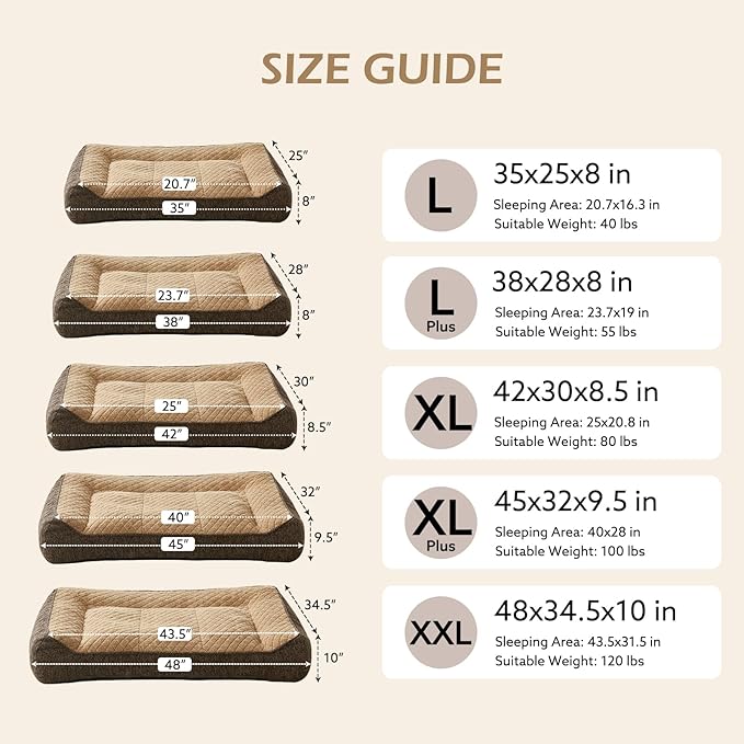 JOEJOY XL Orthopedic Dog Beds Large Sized Dog, Extra Thick Supportive Big Dogs Couch Bed with Sides, Ultra Soft Pet Bed Sofa for Large Dogs, Brown, 38''x28''