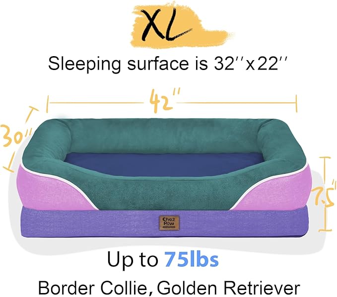 Chez Paw Extra Large Dog Bed Orthopedic - XL Orthopedic Dog Beds Waterproof Pet Couch Memory Foam Sofa Bolster with Removable Cover - 42 x 30
