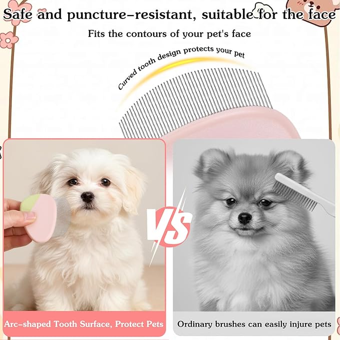 Eye Comb For Small Dogs, Stainless Steel Pet Facial Grooming Comb, Dog Flea Comb, Round-Tip Arc Teeth, Stress-free Tear Stain Remover for Dogs & Cats Fit Yorkie, Shih Tzu, Maltese Maltipoo Pomeranian