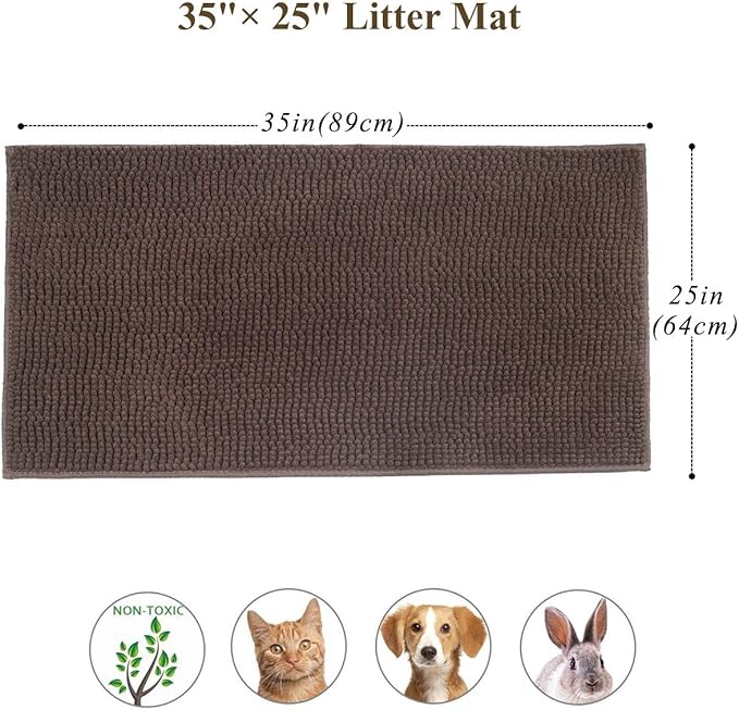 VIVAGLORY Cat Litter Mat Softgrip Litter Trapping Mat, Muddy Litterbox Rug for Indoor & Floor, Machine Washable Easy Clean Soft Microfiber for Cat, 35"× 25", Brown