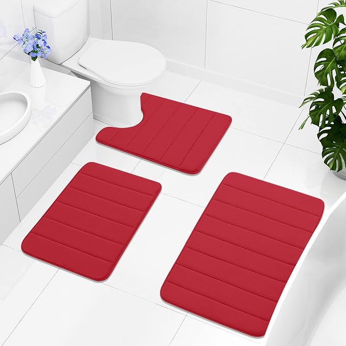 Buganda Memory Foam Bath Mat, 30" x 20", Ultra Soft and Non-Slip Bathroom Rugs, Water Absorbent and Machine Washable Bath Rug for Bathroom, Shower, and Tub, Red