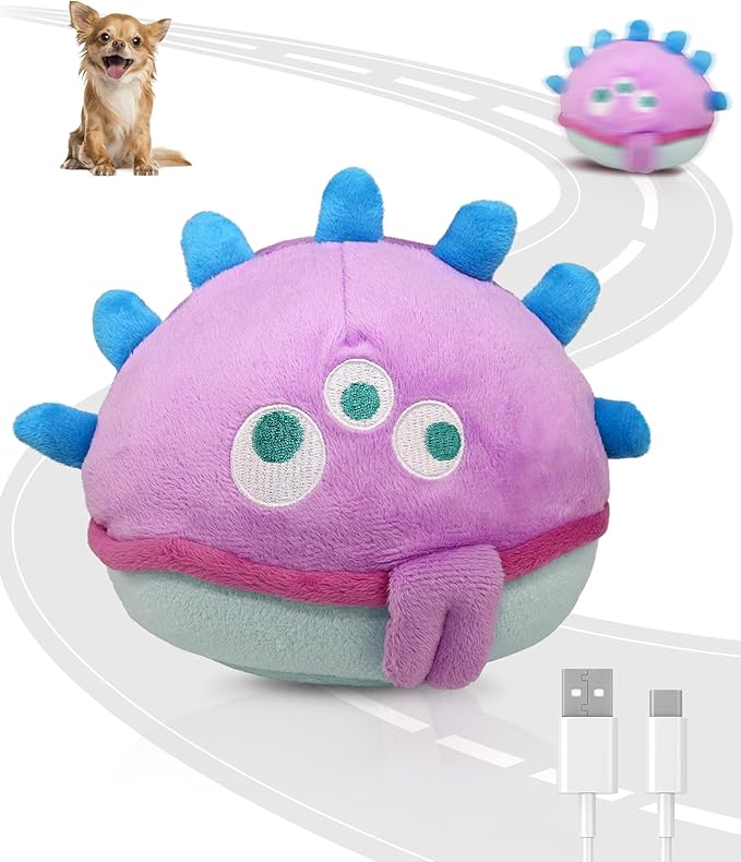 Petbobi Interactive Dog Toys Ball, USB Rechargeable Moving Dog Toy with Barking Sounds, Plush Monster Ball with Washable Cover, 4.9" Pet Toy for Small & Medium Dogs, Christmas & Birthday Gift