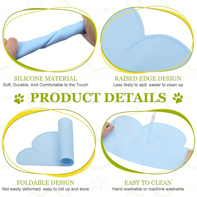 Silicone Pet Feeding Mat, Waterproof Dog Cat Food Bowl Placemat Tray Anti-Slip with Raised Edge Foldable Heat-Resistant (Sky Blue, Cloud Shape), Intended for Cat Dog Water Bowl