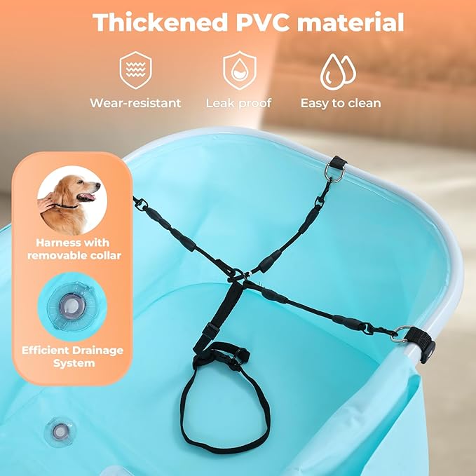 KITPLUS Portable Dog Bathtub, 5 Height Adjustable Dog Washing Station for Pet Shower and Grooming Foldable Bathing Tub with Storage & Anti-Slip Design for Small Large Dogs