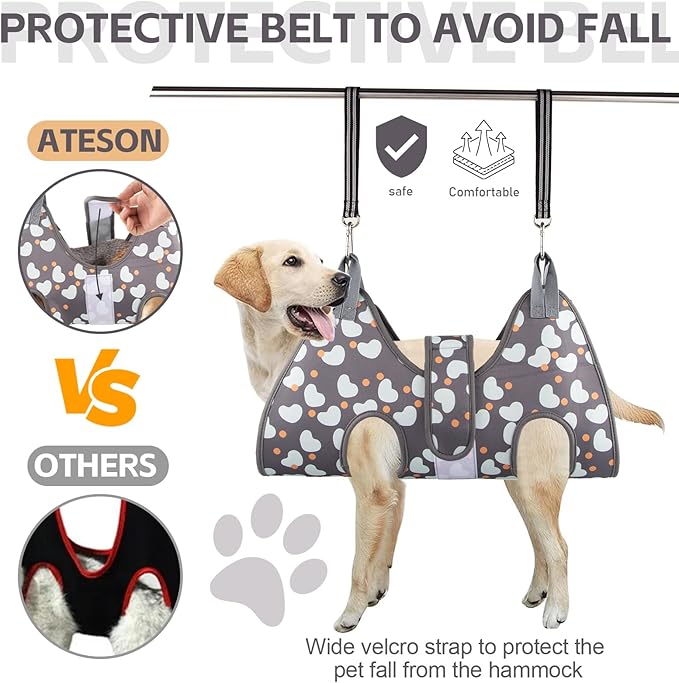 ATESON Dog Grooming Hammock Harness for Small Cats Dogs, Dog Grooming Sling for Cutting Nails, Pet Grooming Harness Hanging Holder Hanger for Nail Trimming with Nail Clippers, Nail File