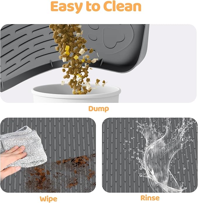 Dog Food Mat, Extra Large 70" x 45" Silicone Pet Feeding Mat with Raised Edge Pet Placemat for Small, Medium, and Large Pets Non-Slip, Easy to Clean (Dark Grey)
