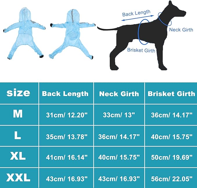 Dog Raincoat, Full Coverage Small Dog Raincoat, Waterproof with Four-Leg Protection, Dog Rain Jacket, Reflective Strip Design, Blue, XL Size, 1 Pcs