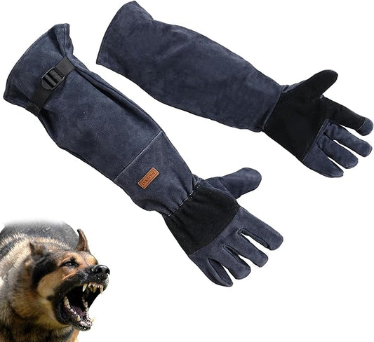 23.6 In Leather Welding Gloves - Pet Glove for Grabbing Reptile，Bite Resistant, Bite Proof, Safety Grooming for Dog Cat Reptiles, Snakes, Features an Adjustable Strap (Blue-gray)