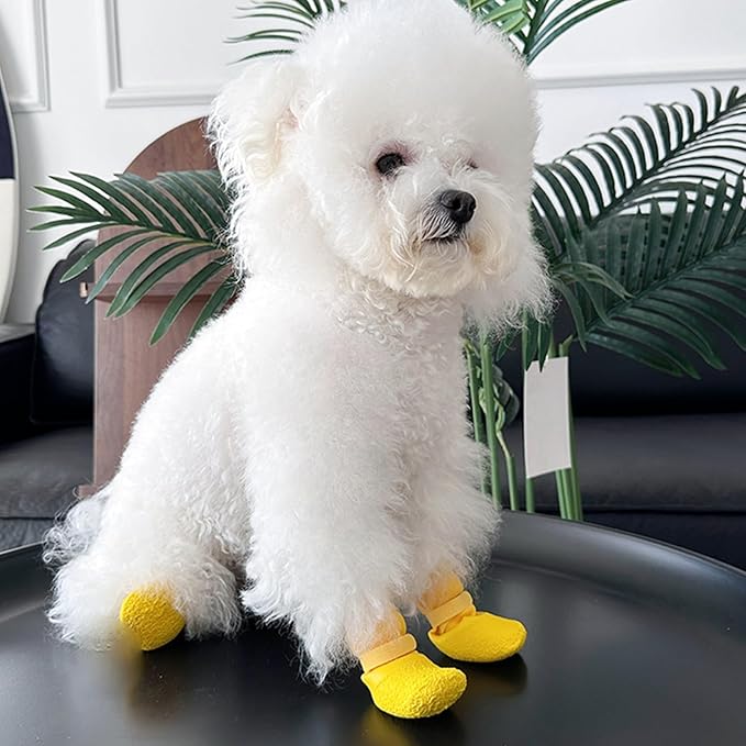 Dog Boots,Dog Paw Protectors Socks for Hot Pavement,Anti Slip Dog Shoes for Hardwood Floors_M(Yellow)