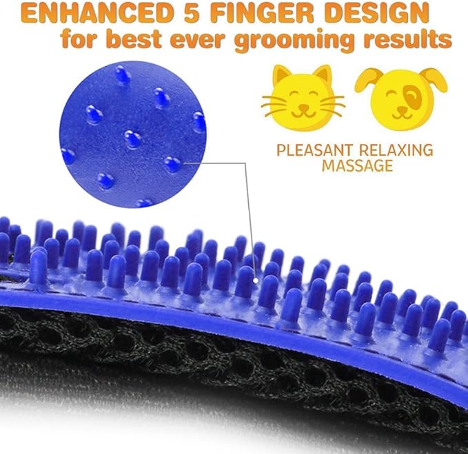 Upgraded Pet Grooming Gloves for Shedding - 1 Pair Dog Hair Remover Gloves for Bathing & Deshedding Cats, Dogs & Horses, Gentle Massage for Short & Long Hair (Blue)