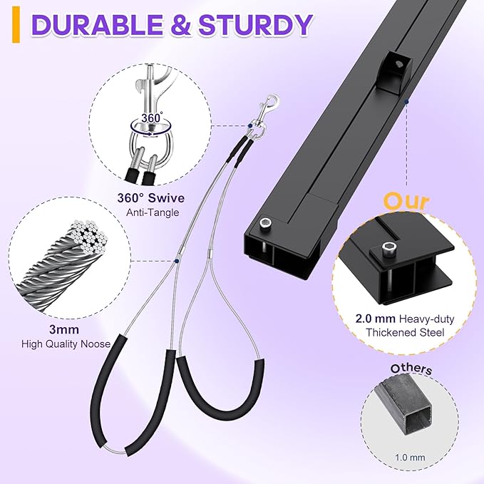 Dog Grooming Arm with Metal Clamp, Dog Grooming Table Arm & Hair Dryer Stand Hands Free Blower Hose Holder 2 in 1, Adjustable Grooming Arms for Tables with Loops for Groomers for Small Medium Pets