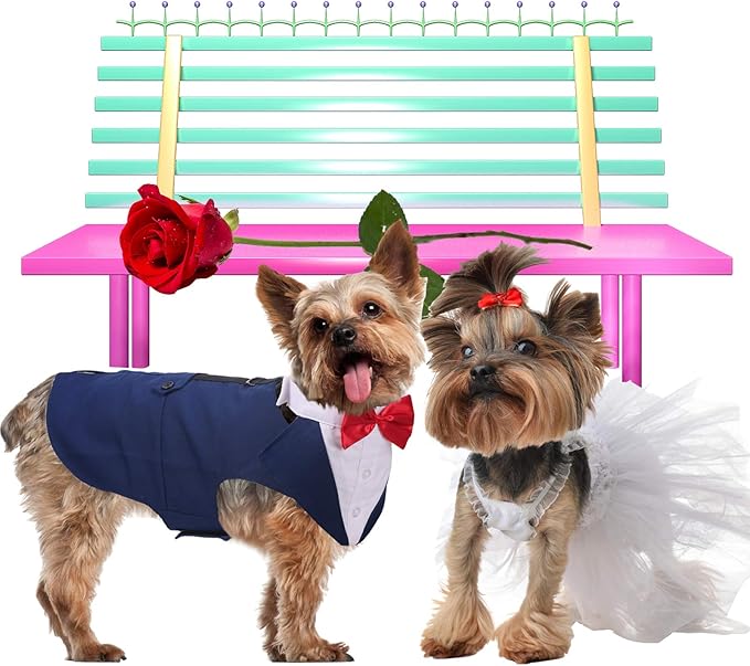QBLEEV Dog Tuxedo Suit with Bow Tie, Formal Dog Tux Costume and Bandana Set for Wedding Outfit Birthday Party Cosplay Photo Shoot, Doggy Prince Attire for Golden Retriever Husky Border Collie