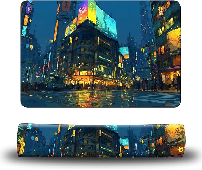 Dog Food Mat, 19.6" x 23.6" Absorbent Pet Feeding Mat for Food and Water, Waterproof Diatom Mud Pet Placemat with Non-Slip Rubber Backing, Cat Bowl Mat for Floors - Neon Architecture