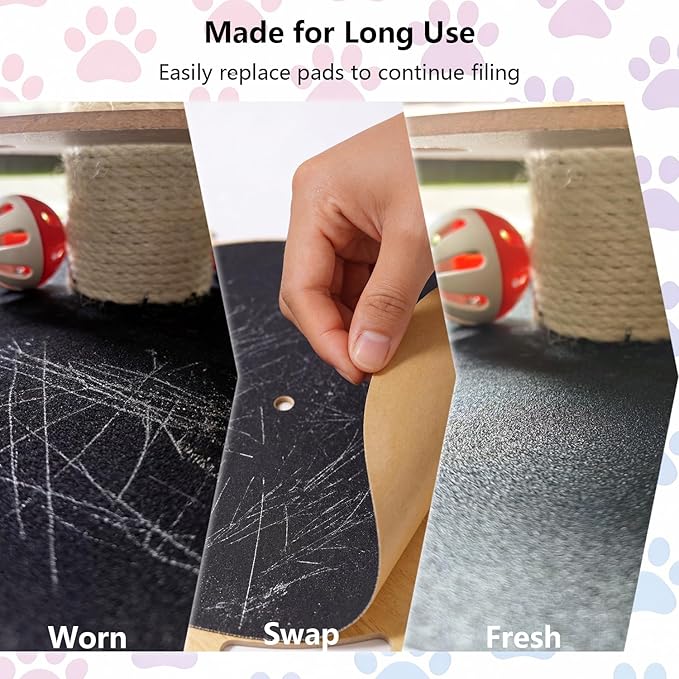 Cat Nail File Scratcher, Cat Claw Saver Box with Scratching Post, Interactive Cat Scratch Puzzle Box with Rotating Teaser & Replace Sandpaper for Indoor Cats (3 Bell Ball)