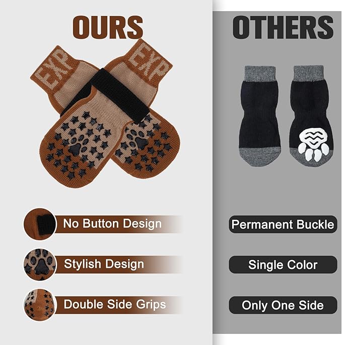 EXPAWLORER Anti Slip Dog Socks to Prevent Licking Paws - Dog Shoes for Hot Pavement, Dog Booties for Hardwood Floors, Dog Boots & Paw Protectors with Grippers for Small Medium Large Senior Dogs