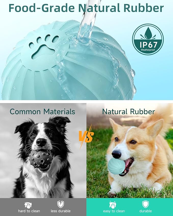 Interactive Dog Toys – Automatic Moving & Bouncing Ball to Keep Dogs Busy Indoors, Durable Natural Rubber Rolling Toy with 2 Play Modes for Medium & Large Dogs(Blue)
