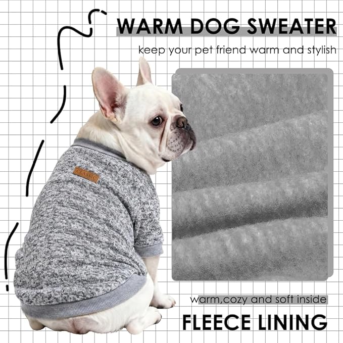 2 Pack Dog Sweaters for Small Dogs Girl Boy Winter Fleece Clothes Warm Soft Dog Sweatshirt Outfit for Dogs Cats Pet Apparel (Grey+Navy Blue, XXS (Back: 7.8",Chest: 11.8", 2.2-3.5lbs))