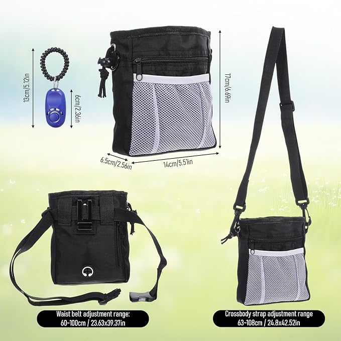 Dog Treat Pouches and Training Clicker Portable Hand Free Puppy Dogs Treat Bag with Carabiner Pets Feed Snack Reward Pocket for Pet Training Dog Treats Exercising Walking