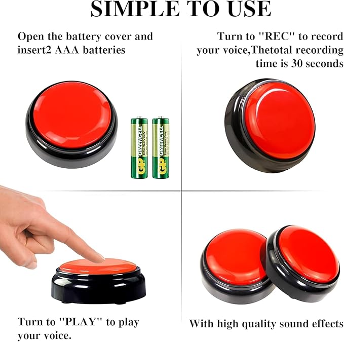 Recordable Talking Button, Dog Buttons for Communication Pet Training Buzzer, 30 Seconds Record & Playback, Funny Record Buttons for Pet, Classroom, Office, Home