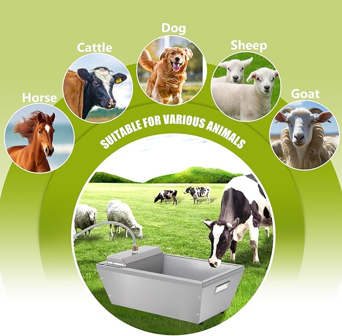 4Gal Dog Water Bowl Dispenser Automatic Livestock Water Trough Metal Large Capacity Self Filling Livestock Waterer for Dogs Horse Goat Sheep Pet