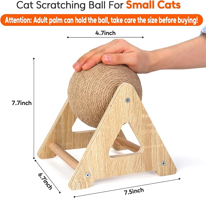 Outamateur Cat Scratcher Sisal Ball Toy, Sisal Scratching Ball with Stable Stand, Interactive Cat Exercise Toy, Interactive Play Toys for Kittens, Cats, Small Pets