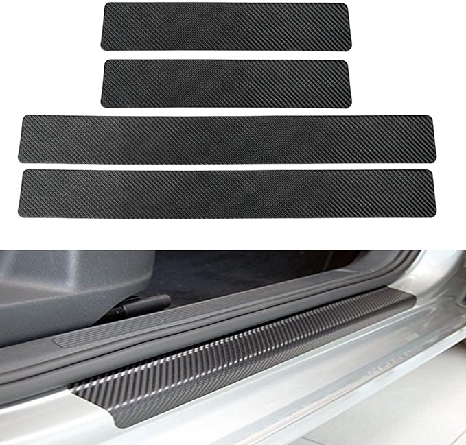 Door Sill Plate Protectors for Car - Universal Door Entry Guards Sill Scuff Cover Panel Step Protector, Welcome Pedal Protector Cover, Carbon Fiber, 4pcs/Set