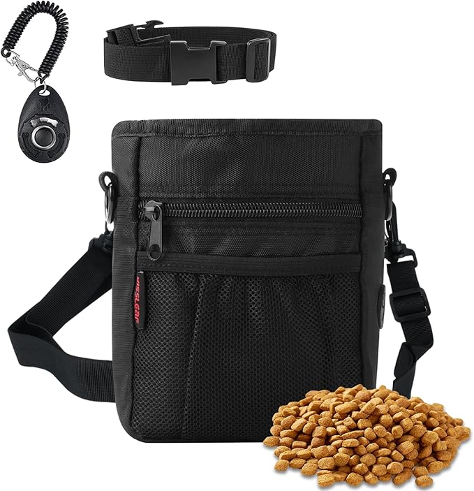 kissleaf Dog Treat Pouch with Magnetic Closure, Treat Pouches for Pet Training, Large Dog Treat Training Pouch and Dog Clicker, Dog Training Treat Pouch Built-in Poop Bag Dispenser, Hands-Free Snack