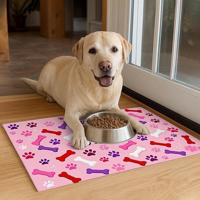 HOMETITUTE 24x16 inch Non Slip Dog Food Mat Pet Bowl Placemat for Food and Water Puppy Feeding Mat Small Dog Bowl Mats Cat Food Mat Easy Clean Pet Feeding Mats for Small Pets