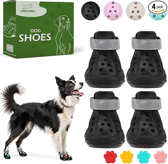 EVA Dog Shoes- Non-Slip Waterproof Dog Booties for Hot Pavement Summer Easy ON & Off Reflective Adjustable Pet Boots & Paw Protectors, Rugged Sole for Small Medium Large Dog Outdoor Walking (Black, L)