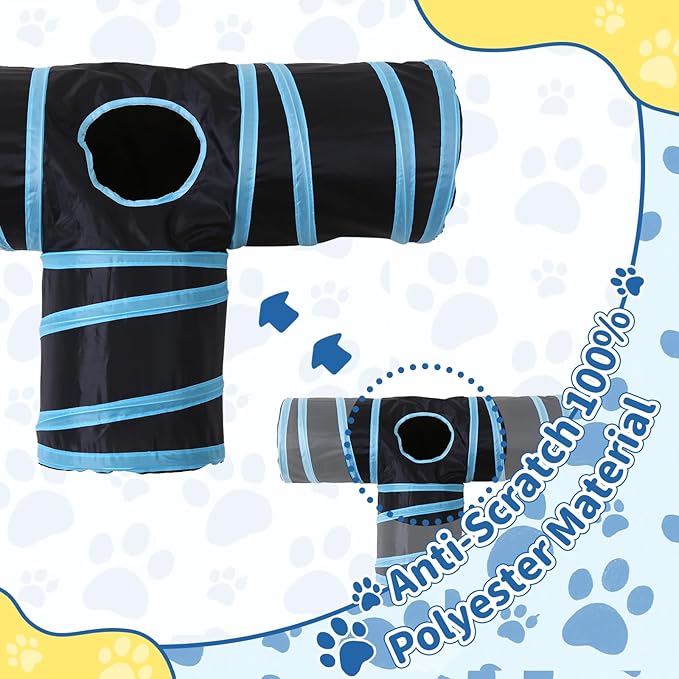 Pet Cat Tunnel, T-3 Way Tunnels for Indoor Cats, Collapsible Pet Tunnel for Kitten, Puppy, Rabbit, 25cm-Wide Tunnels, Durable & Breathable, with Peek Hole Toy Ball