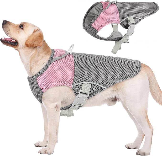 AOFITEE Dog Cooling Vest, Lightweight Cooling Jacket for Dogs, Breathable Dog Cooler Shirt with Harness D-Ring, Pet Sun Shirt UV Protection Ice Vest for Small Medium and Large Dogs, Pink XXL