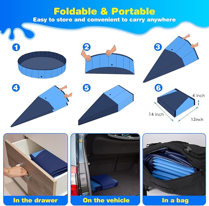 Jecoo Dog Pool for Large Dogs Kiddie Pool Hard Plastic Foldable Dog Bathing Tub Portable Outside Kids Swimming for Pets and Dogs Outdoor Backyard (Blue, XXXL-80)