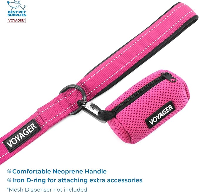 Best Pet Supplies Voyager Step-in Lock Pet Harness w Reflective Pet Leash Combo Set with Neoprene Handle 5ft - Supports Small, Medium and Large Breed Puppies/Cats - Fuchsia/Black Trim, XXS
