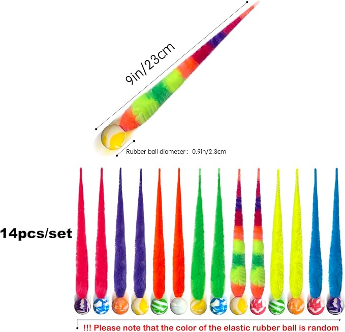 AcceLeah Interactive Cat Elastic Ball - Fur-Rich Rainbow Elastic Ball Cat Toy (14 Pcs)