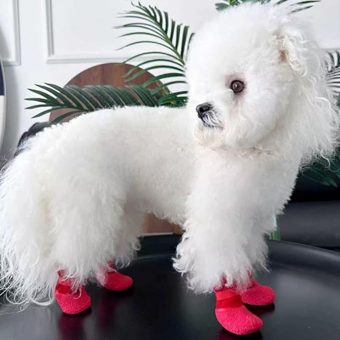 Dog Boots,Dog Paw Protectors Socks for Hot Pavement,Anti Slip Dog Shoes for Hardwood Floors_S(Red)