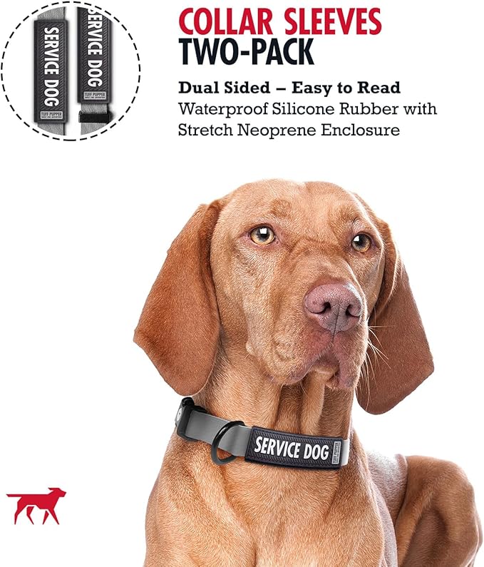 Tuff Pupper 2-Pack Waterproof Collar Sleeves | Fits Any 1 Inch Wide Dog Collar | Dual Sided Message | Durable Silicone & Neoprene | Odor & Stink Proof | Easy Slide On & Off (Service Dog, Standard)