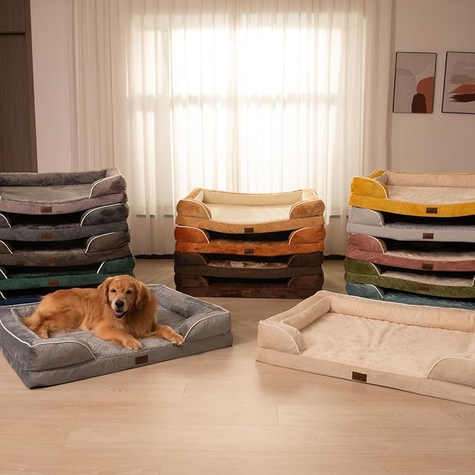 Comfort Expression Orthopedic Dog Bed for Medium Dogs 30x20 Inch, Waterproof Egg Crate Foam Medium Pet Bed with Removable Bolsters, Dog Couch with Washable Cover & Non-Slip Bottom, Dark Green