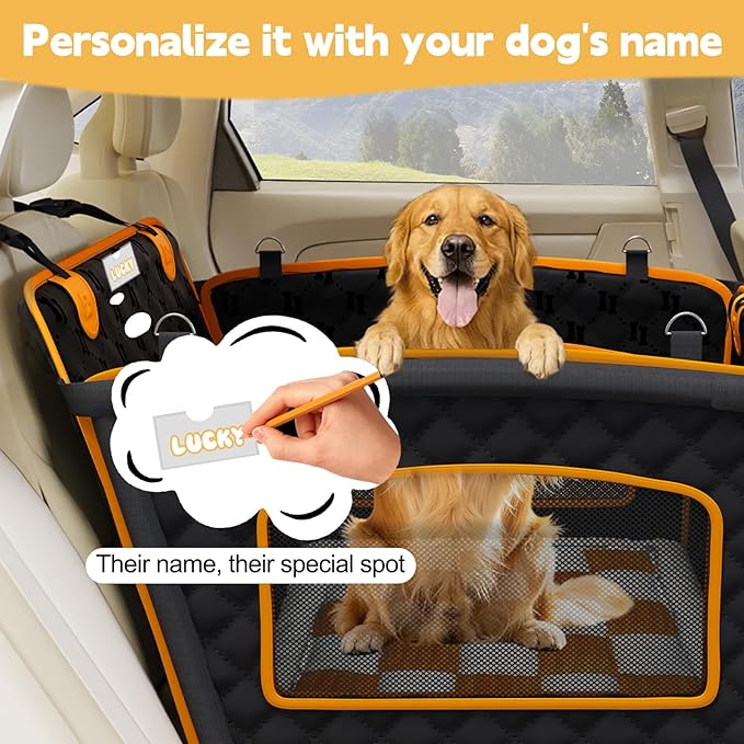 2-in-1 Dog Car Seat for Large Dogs Set with Dog Mat,Dogs Cars Carrier Anti Slip and Waterproof,Pet Car Seat Extender with Hard Bottom&Personalized Signature for Cars/SUV/Trucks(Brown Mat)