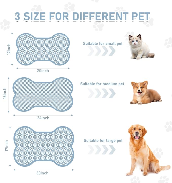 Pet Mats for Food and Water, Blue Bone Dog Food Mat for Floors, Non Slip Indoor Quick Dry Cat Bowl Feeding Mats (15.7” X23.6”)