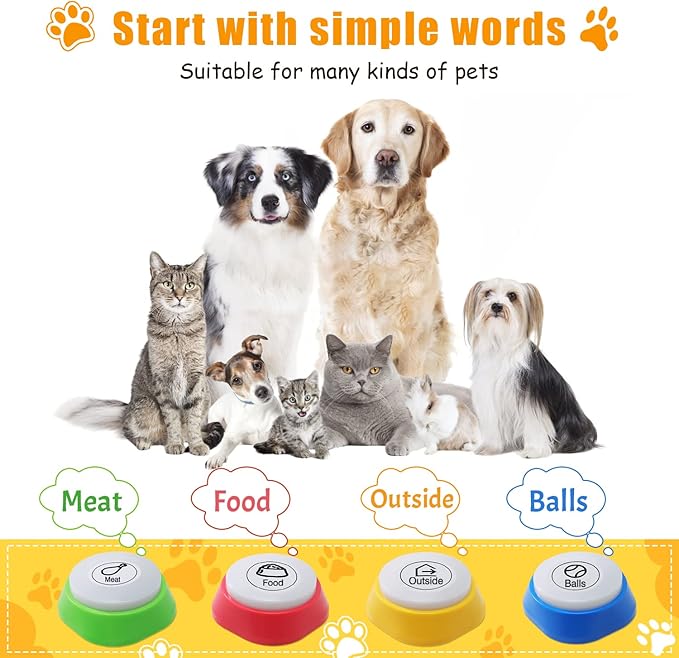 Dog Buttons for Communication, Pet Words Training Gifts for Beginner, Dog Talking Training Buttons,4 Color Voice Recording Button(Battery Included)