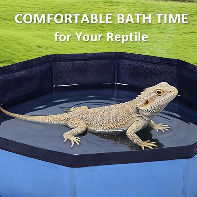 Eooqi Foldable Bearded Dragon Bathtub, Collapsible Reptile Bath Pool & Small Pet Water Tub, Portable Hard-Side Reptile Swimming Pool for Bearded Dragons, Hedgehogs and Hamsters (Blue, 19 x 3.5 in)