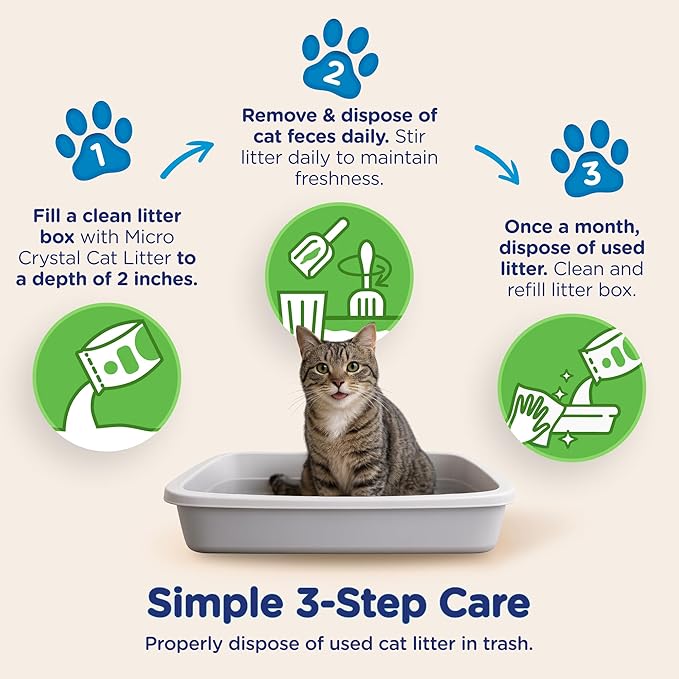 Cat’s Pride Micro Crystals Cat Litter, Non-Clumping, Unscented, 30-Day Odor Control, 99% Dust Free, Lightweight, Soft on Paws, 6.5lb Bag